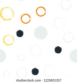 Polka dots pastel seamless pattern. Chalk brush hand drawn rounds, hoops, rings endless repeat print, abstract geometric pattern. Trending pastel ornament background. Polka dot vector illustration.
