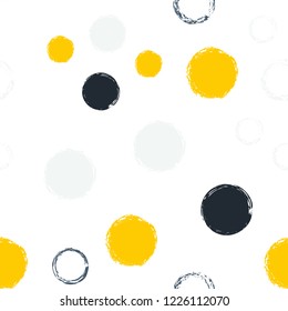 Polka dots pastel seamless pattern. Chalk brush hand drawn rounds, hoops, rings endless repeat print, abstract geometric pattern. Trending pastel ornament background. Polka dot vector illustration.