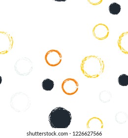 Polka dots pastel seamless pattern. Chalk brush hand drawn rounds, hoops, rings endless repeat print, abstract geometric pattern. Trending pastel ornament background. Polka dot vector illustration.