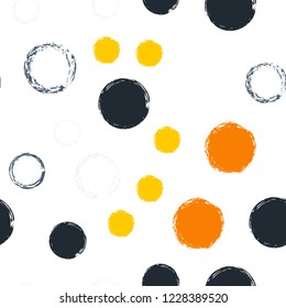 Polka dots pastel seamless pattern. Chalk brush hand drawn rounds, hoops, rings endless repeat print, abstract geometric pattern. Trending pastel ornament background. Polka dot vector illustration.