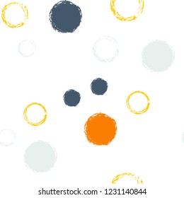 Polka dots pastel seamless pattern. Chalk brush hand drawn rounds, hoops, rings endless repeat print, abstract geometric pattern. Trending pastel ornament background. Polka dot vector illustration.