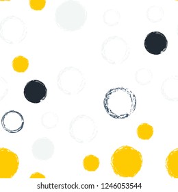 Polka dots pastel seamless pattern. Chalk brush hand drawn rounds, hoops, rings endless repeat print, abstract geometric pattern. Trending pastel ornament background. Polka dot vector illustration.