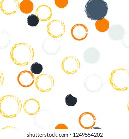 Polka dots pastel seamless pattern. Chalk brush hand drawn rounds, hoops, rings endless repeat print, abstract geometric pattern. Trending pastel ornament background. Polka dot vector illustration.