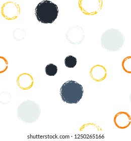Polka dots pastel seamless pattern. Chalk brush hand drawn rounds, hoops, rings endless repeat print, abstract geometric pattern. Trending pastel ornament background. Polka dot vector illustration.