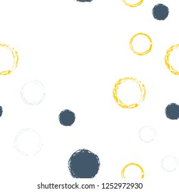 Polka dots pastel seamless pattern. Chalk brush hand drawn rounds, hoops, rings endless repeat print, abstract geometric pattern. Trending pastel ornament background. Polka dot vector illustration.