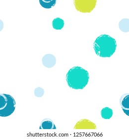 Polka dots pastel seamless pattern. Chalk brush hand drawn rounds, hoops, rings endless repeat print, circle geometric pattern. Trending pastel ornament background. Polka dot vector illustration.