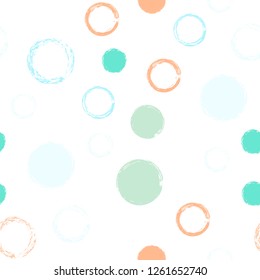 Polka dots pastel seamless pattern. Chalk brush hand drawn rounds, hoops, rings endless repeat print, circle geometric pattern. Trending pastel ornament background. Polka dot vector illustration.