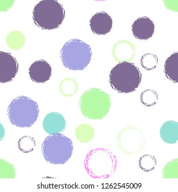 Polka dots pastel seamless pattern. Chalk brush hand drawn rounds, hoops, rings endless repeat print, circle geometric pattern. Trending pastel ornament background. Polka dot vector illustration.