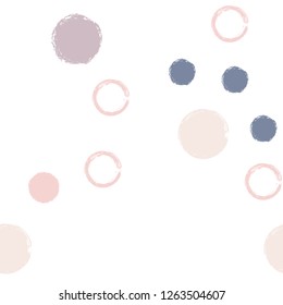 Polka dots pastel seamless pattern. Chalk brush hand drawn rounds, hoops, rings endless repeat print, circle geometric pattern. Trending pastel ornament background. Polka dot vector illustration.