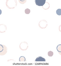 Polka dots pastel seamless pattern. Chalk brush hand drawn rounds, hoops, rings endless repeat print, circle geometric pattern. Trending pastel ornament background. Polka dot vector illustration.