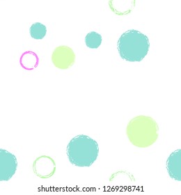 Polka dots pastel seamless pattern. Chalk brush hand drawn rounds, hoops, rings endless repeat print, circle geometric pattern. Trending pastel ornament background. Polka dot vector illustration.