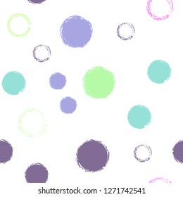 Polka dots pastel seamless pattern. Chalk brush hand drawn rounds, hoops, rings endless repeat print, circle geometric pattern. Trending pastel ornament background. Polka dot vector illustration.