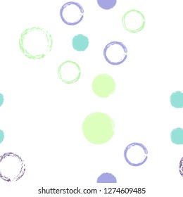 Polka dots pastel seamless pattern. Chalk brush hand drawn rounds, hoops, rings endless repeat print, circle geometric pattern. Trending pastel ornament background. Polka dot vector illustration.