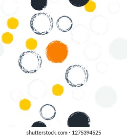 Polka dots pastel seamless pattern. Chalk brush hand drawn rounds, hoops, rings endless repeat print, abstract geometric pattern. Trending pastel ornament background. Polka dot vector illustration.