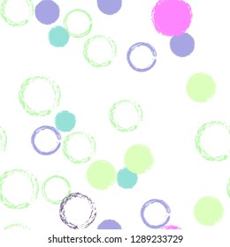 Polka dots pastel seamless pattern. Chalk brush hand drawn rounds, hoops, rings endless repeat print, circle geometric pattern. Trending pastel ornament background. Polka dot vector illustration.
