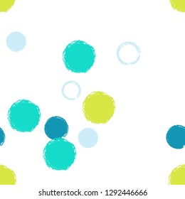 Polka dots pastel seamless pattern. Chalk brush hand drawn rounds, hoops, rings endless repeat print, circle geometric pattern. Trending pastel ornament background. Polka dot vector illustration.