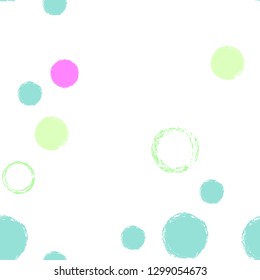 Polka dots pastel seamless pattern. Chalk brush hand drawn rounds, hoops, rings endless repeat print, circle geometric pattern. Trending pastel ornament background. Polka dot vector illustration.