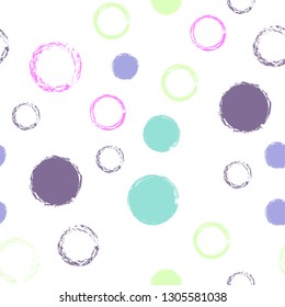 Polka dots pastel seamless pattern. Chalk brush hand drawn rounds, hoops, rings endless repeat print, circle geometric pattern. Trending pastel ornament background. Polka dot vector illustration.