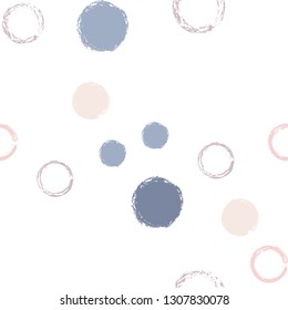 Polka dots pastel seamless pattern. Chalk brush hand drawn rounds, hoops, rings endless repeat print, circle geometric pattern. Trending pastel ornament background. Polka dot vector illustration.
