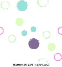 Polka dots pastel seamless pattern. Chalk brush hand drawn rounds, hoops, rings endless repeat print, circle geometric pattern. Trending pastel ornament background. Polka dot vector illustration.