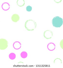 Polka dots pastel seamless pattern. Chalk brush hand drawn rounds, hoops, rings endless repeat print, circle geometric pattern. Trending pastel ornament background. Polka dot vector illustration.