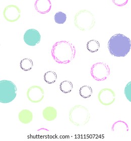 Polka dots pastel seamless pattern. Chalk brush hand drawn rounds, hoops, rings endless repeat print, circle geometric pattern. Trending pastel ornament background. Polka dot vector illustration.