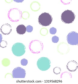 Polka dots pastel seamless pattern. Chalk brush hand drawn rounds, hoops, rings endless repeat print, circle geometric pattern. Trending pastel ornament background. Polka dot vector illustration.