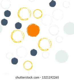 Polka dots pastel seamless pattern. Chalk brush hand drawn rounds, hoops, rings endless repeat print, abstract geometric pattern. Trending pastel ornament background. Polka dot vector illustration.
