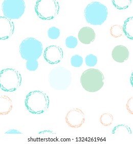 Polka dots pastel seamless pattern. Chalk brush hand drawn rounds, hoops, rings endless repeat print, circle geometric pattern. Trending pastel ornament background. Polka dot vector illustration.