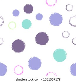 Polka dots pastel seamless pattern. Chalk brush hand drawn rounds, hoops, rings endless repeat print, circle geometric pattern. Trending pastel ornament background. Polka dot vector illustration.