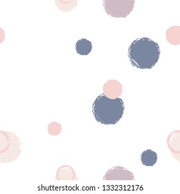 Polka dots pastel seamless pattern. Chalk brush hand drawn rounds, hoops, rings endless repeat print, circle geometric pattern. Trending pastel ornament background. Polka dot vector illustration.