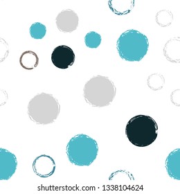 Polka dots pastel seamless pattern. Chalk brush hand drawn rounds, hoops, rings endless repeat print, abstract geometric pattern. Trending pastel ornament background. Polka dot vector illustration.
