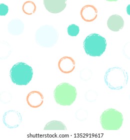 Polka dots pastel seamless pattern. Chalk brush hand drawn rounds, hoops, rings endless repeat print, circle geometric pattern. Trending pastel ornament background. Polka dot vector illustration.