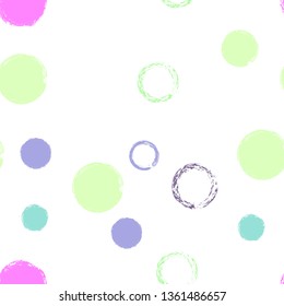 Polka dots pastel seamless pattern. Chalk brush hand drawn rounds, hoops, rings endless repeat print, circle geometric pattern. Trending pastel ornament background. Polka dot vector illustration.
