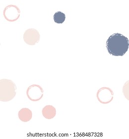 Polka dots pastel seamless pattern. Chalk brush hand drawn rounds, hoops, rings endless repeat print, circle geometric pattern. Trending pastel ornament background. Polka dot vector illustration.