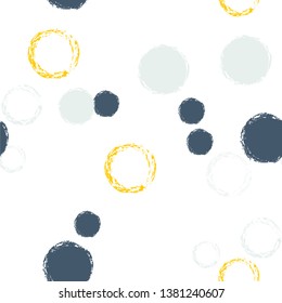 Polka dots pastel seamless pattern. Chalk brush hand drawn rounds, hoops, rings endless repeat print, abstract geometric pattern. Trending pastel ornament background. Polka dot vector illustration.