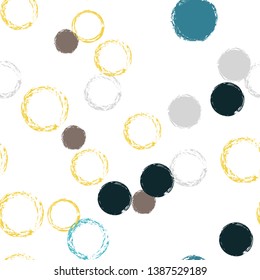 Polka dots pastel seamless pattern. Chalk brush hand drawn rounds, hoops, rings endless repeat print, abstract geometric pattern. Trending pastel ornament background. Polka dot vector illustration.