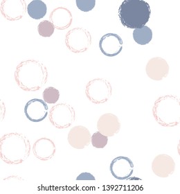 Polka dots pastel seamless pattern. Chalk brush hand drawn rounds, hoops, rings endless repeat print, circle geometric pattern. Trending pastel ornament background. Polka dot vector illustration.
