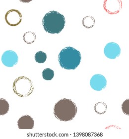 Polka dots pastel seamless pattern. Chalk brush hand drawn rounds, hoops, rings endless repeat print, abstract geometric pattern. Trending pastel ornament background. Polka dot vector illustration.
