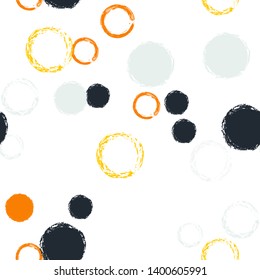 Polka dots pastel seamless pattern. Chalk brush hand drawn rounds, hoops, rings endless repeat print, abstract geometric pattern. Trending pastel ornament background. Polka dot vector illustration.
