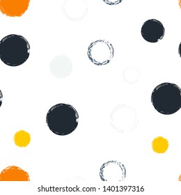 Polka dots pastel seamless pattern. Chalk brush hand drawn rounds, hoops, rings endless repeat print, abstract geometric pattern. Trending pastel ornament background. Polka dot vector illustration.