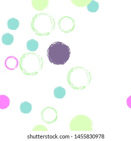 Polka dots pastel seamless pattern. Chalk brush hand drawn rounds, hoops, rings endless repeat print, circle geometric pattern. Trending pastel ornament background. Polka dot vector illustration.