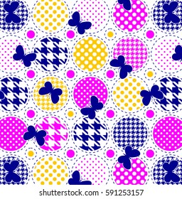polka dots pattern with Butterflies on circles,plaids for fashion print textile pattern