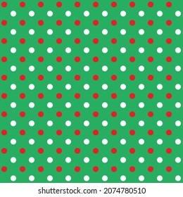 Polka Dots pattern of red and white spots on green background. Illustration of red and white polka dots on green paper. Christmas theme color.