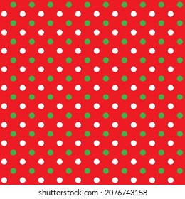 Polka Dots pattern of white and green spots on red background. Illustration of green and white polka dots on red pattern. Christmas theme color.