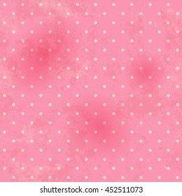 Polka dots pink seamless pattern. Vintage dotted seamless background. Stained old paper parchment texture. Template for your design. Vector illustration EPS 10