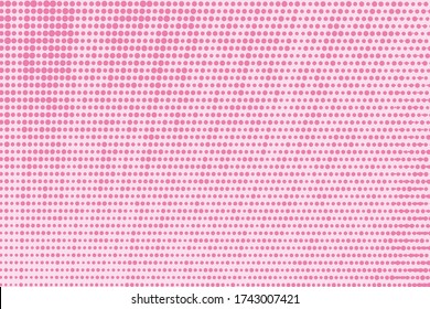 El polka tiene un fondo rosa y blanco. Ilustración vectorial de medio tono. Patrón de puntos monocromo geométrico. Cubierta de arte pop con burbujas en colores pastel. Diseño de plantilla para afiches, banners, tarjetas, volantes. 