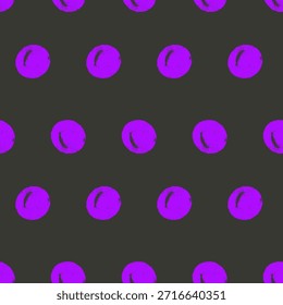 Lunares de colores púrpuras sin patrón. Crayón de fondo sin fin. Ingenuo adorno de punto simple repetir cubierta. Ronda vibrante violeta y negro adorno continuo. Vector dibujado a mano ilustración.