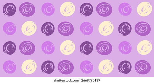 Patrón transparente de lunares púrpura. Crayón niños de fondo sin fin. Ingenuo adorno de punto simple repetir cubierta. Ornamento continuo de los círculos. Vector dibujado a mano ilustración.
