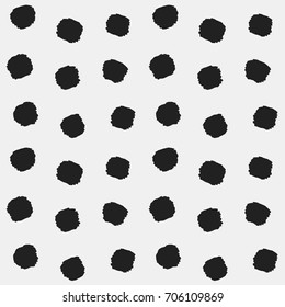 Polka dots with rough edges seamless pattern. Brush stroke spots. Decorative vector background for print, textile, fabric, home decor, web, poster, card, packaging, wrapping or any use. 